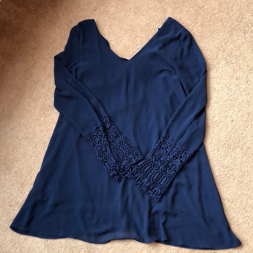 Umgee: Blue, crochet sleeve Boho Dress